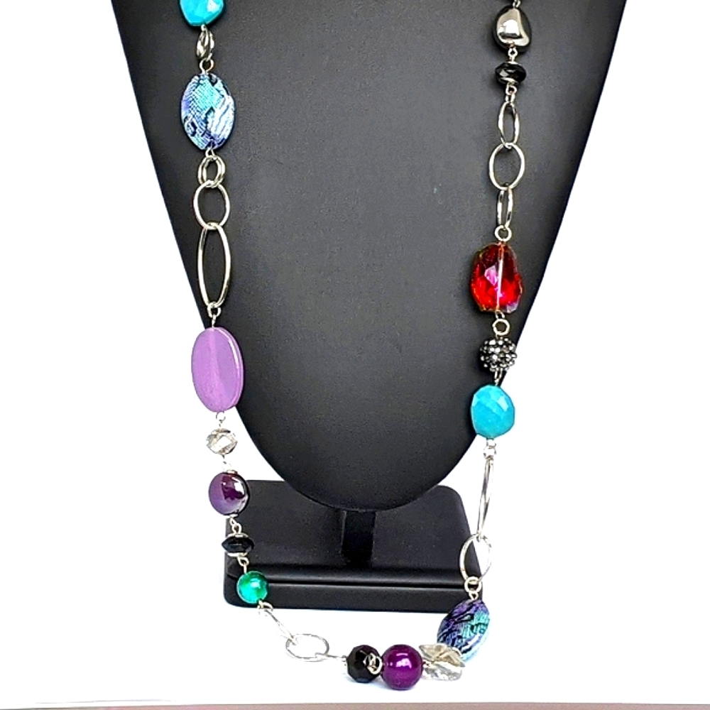 Vintage 80s 90s Maximalist Opera Station Necklace, Snakeskin AB Crystal - Picture 6 of 8